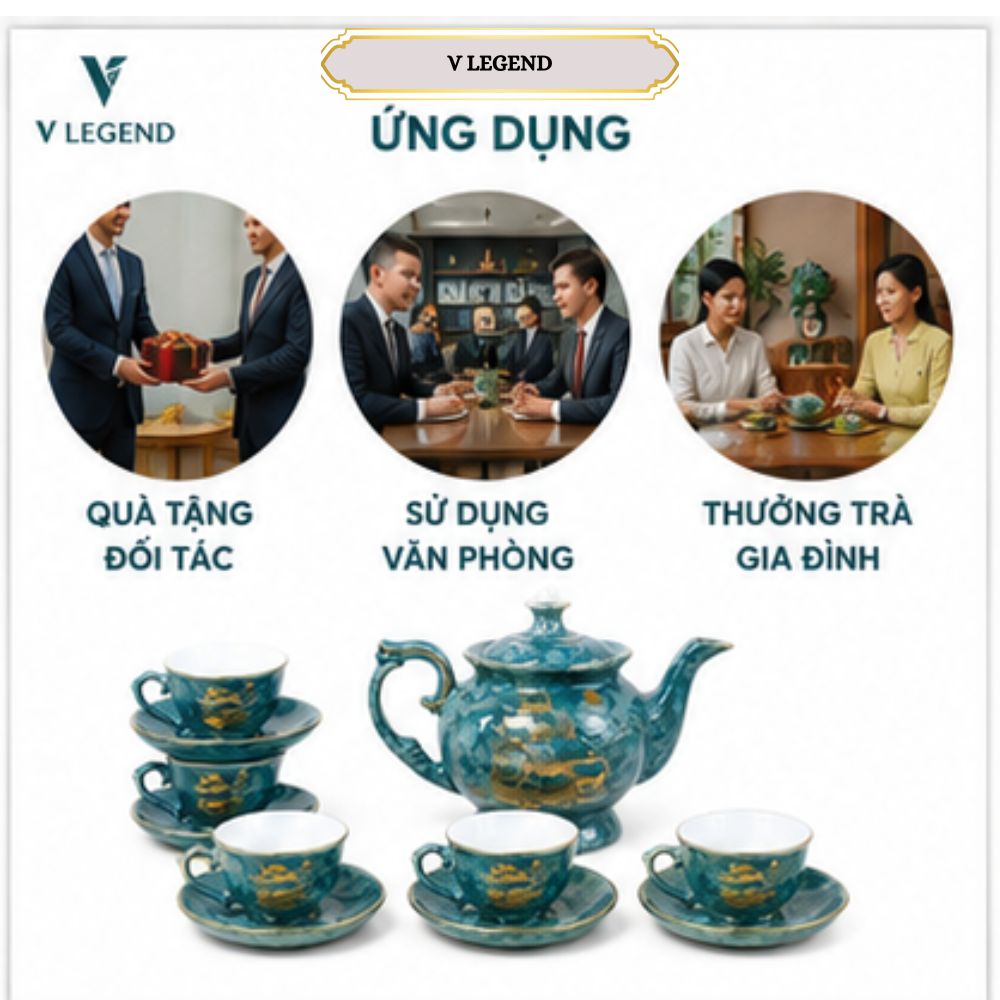 Bộ ấm chén men ngọc vân đá xanh dương dáng Quốc Hội 550ml - Ảnh 8