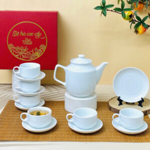 Alternative view of Bộ Ấm Chén Men Trắng Vẽ Vàng Bát Tràng – Sang trọng, tinh tế, chuẩn quà tặng cao cấp | In logo thương hiệu theo yêu cầu