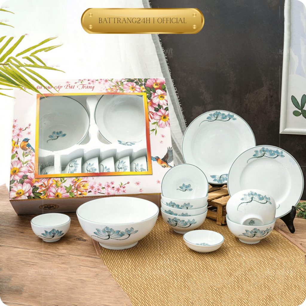 set bộ đồ ăn gốm sứ in logo công ty doanh nghiệp