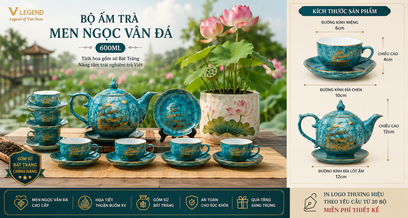 bộ ấm chén men xanh đẹp