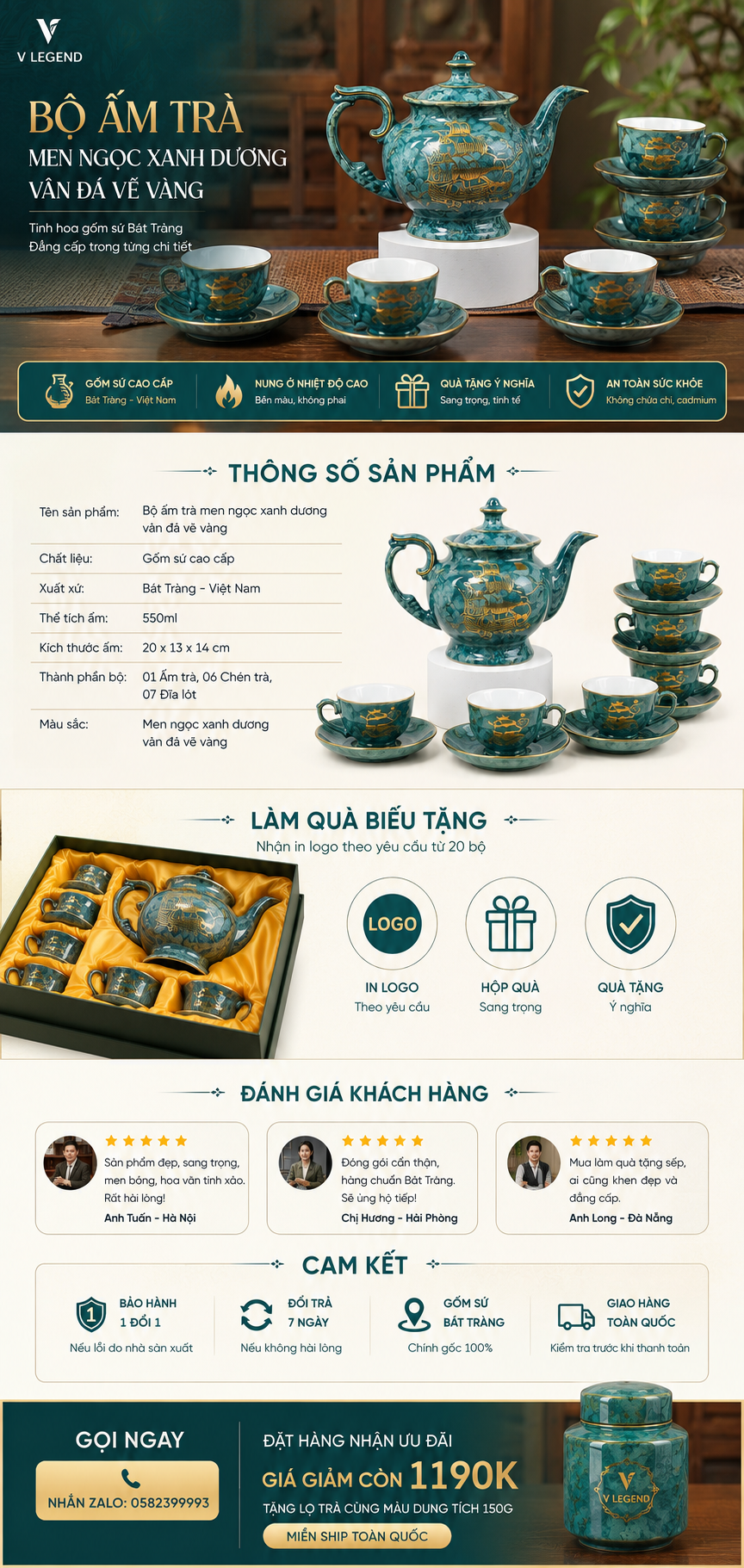 ấm trà men ngọc xanh dương dáng quốc hội có thể in logo vẽ vàng kim