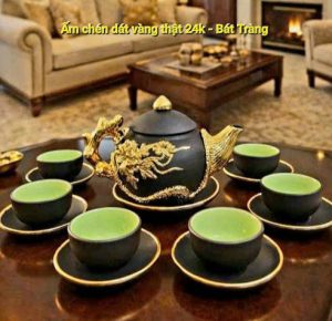 Bộ ấm chén dát vàng đẳng cấp có thể in logo làm quà tặng