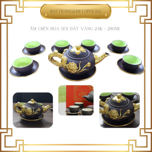 bộ ấm chén hoa đắp nổi dát vàng 24k Bát Tràng