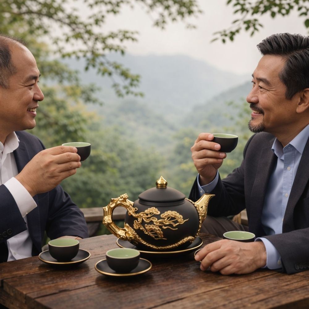 ấm chén tử sa Bát Tràng dát vàng 24k hoa đắp nổi sang trọng tinh tế hàng nghệ nhân