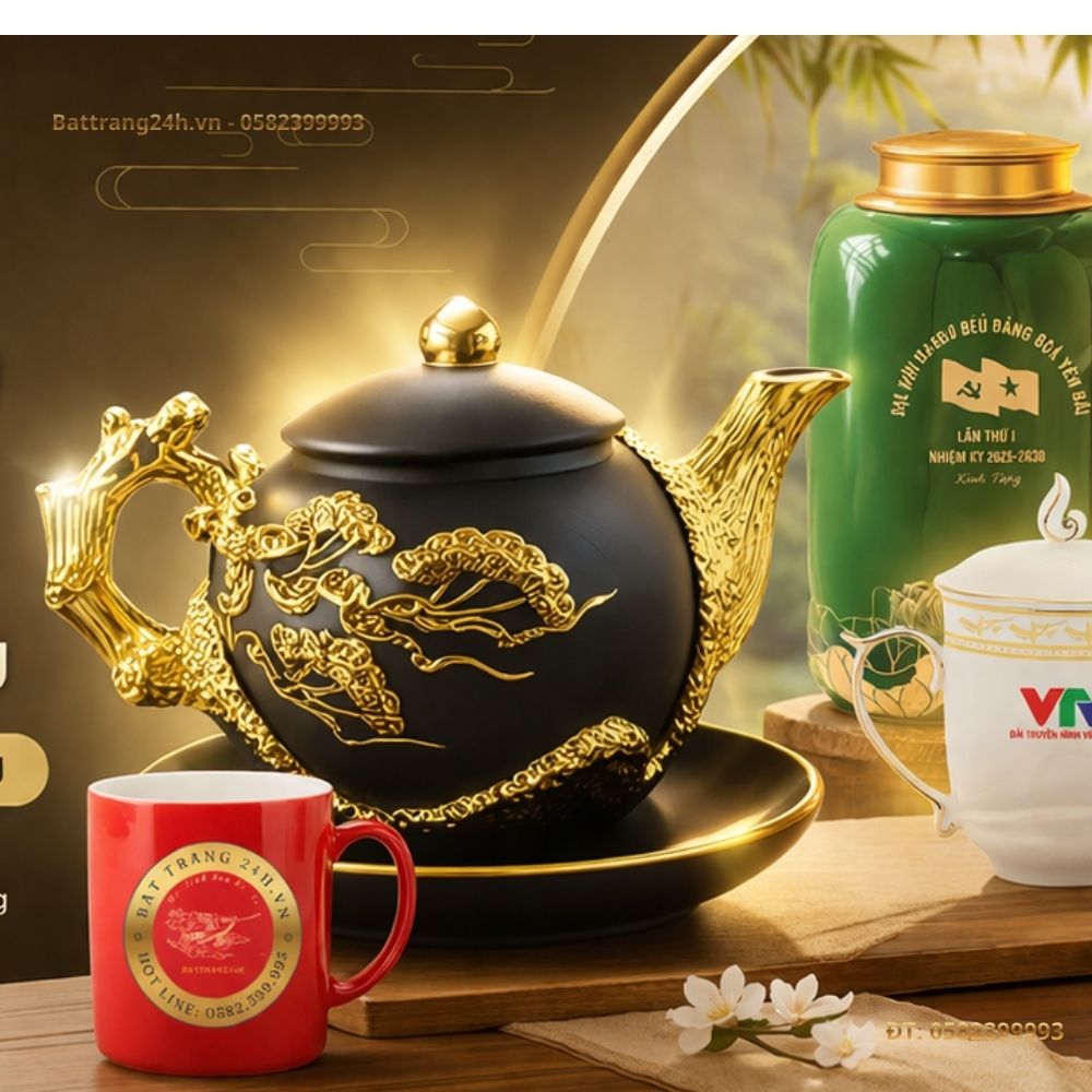 ấm chén bát tràng cao cấp in logo giá rẻ chuyên nghiệp