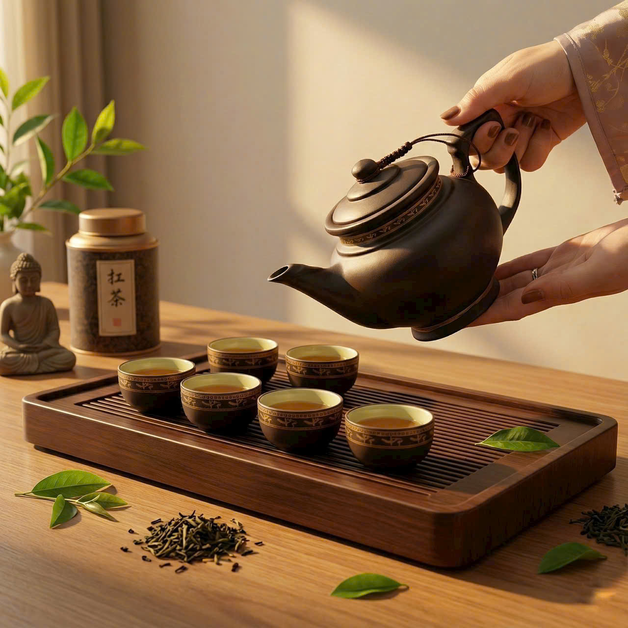 Bộ Ấm Chén Tử Sa Bát Tràng Hoa Đắp Nổi Cao Cấp - Ảnh 7
