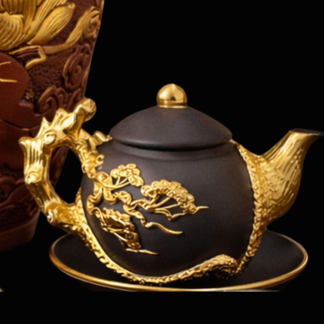 ấm chén dát vàng sang trọng dùng biếu tặng sếp biếu đối tác