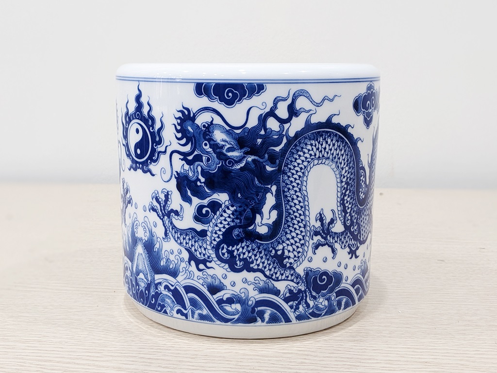 Bát hương rồng men lam Trường An 14cm