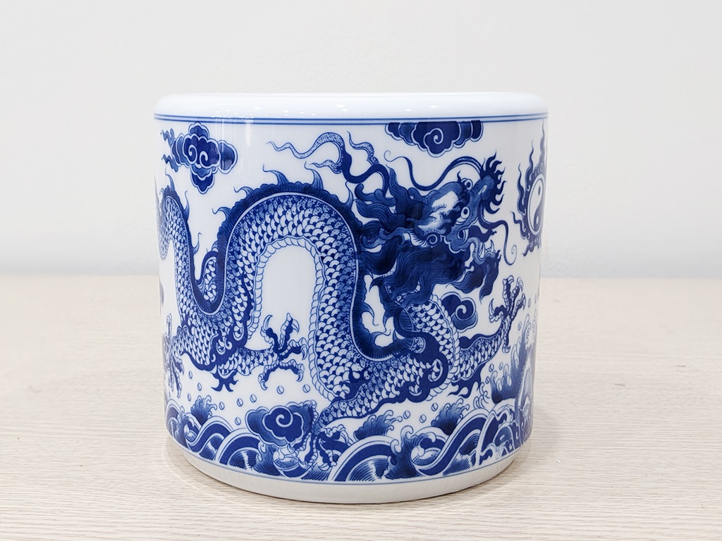 Bát hương rồng men lam Trường An 14cm