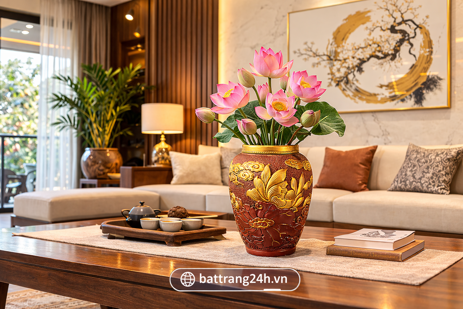 Bình gốm dát vàng 24k cho không gian sang trọng đúng phong thủy tụ tài