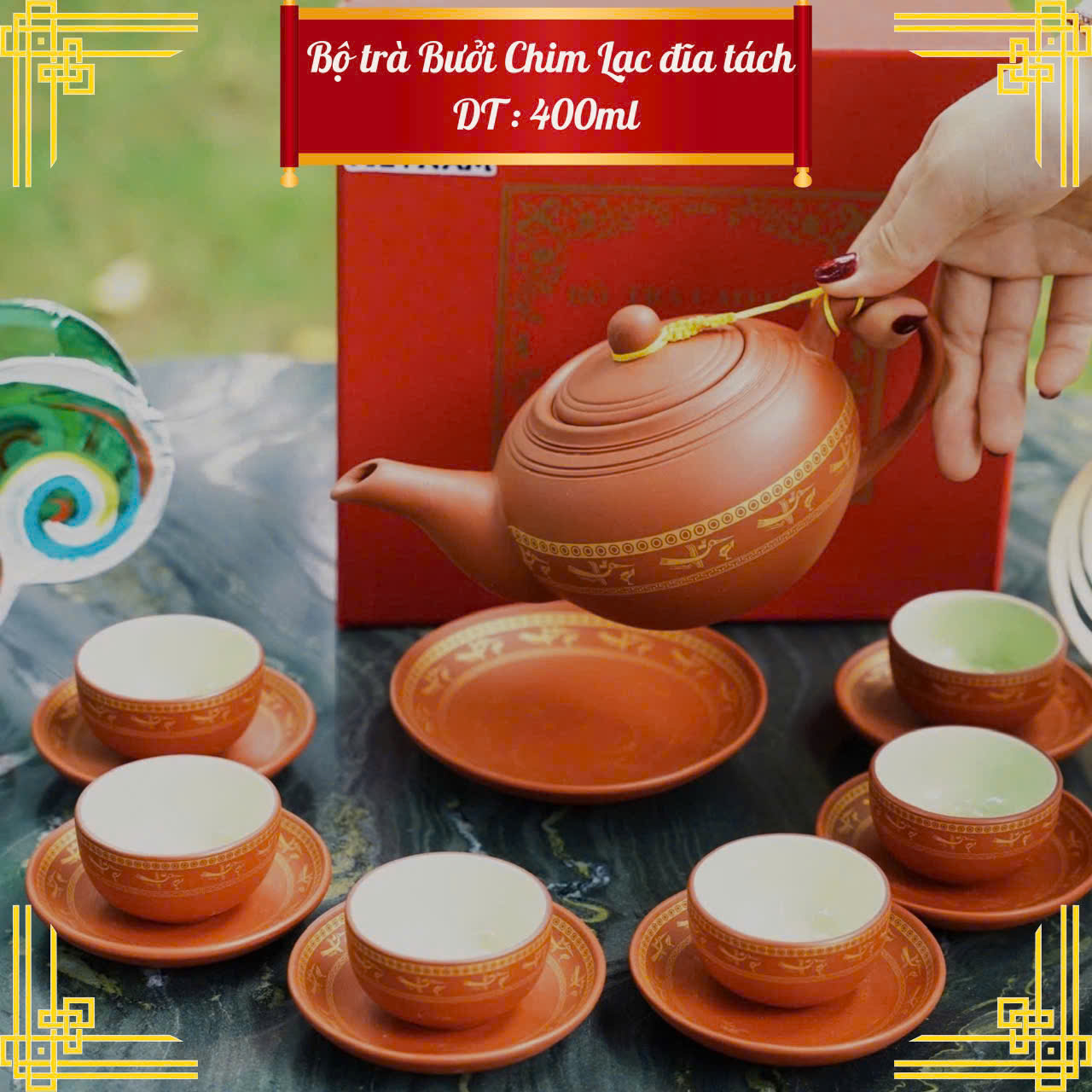 Bộ Ấm Chén Tử Sa Bát Tràng Hoa Đắp Nổi Cao Cấp - Ảnh 11