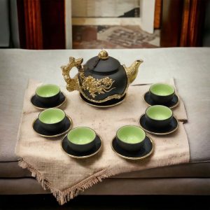 Bộ ấm chén hoa nổi dát vàng