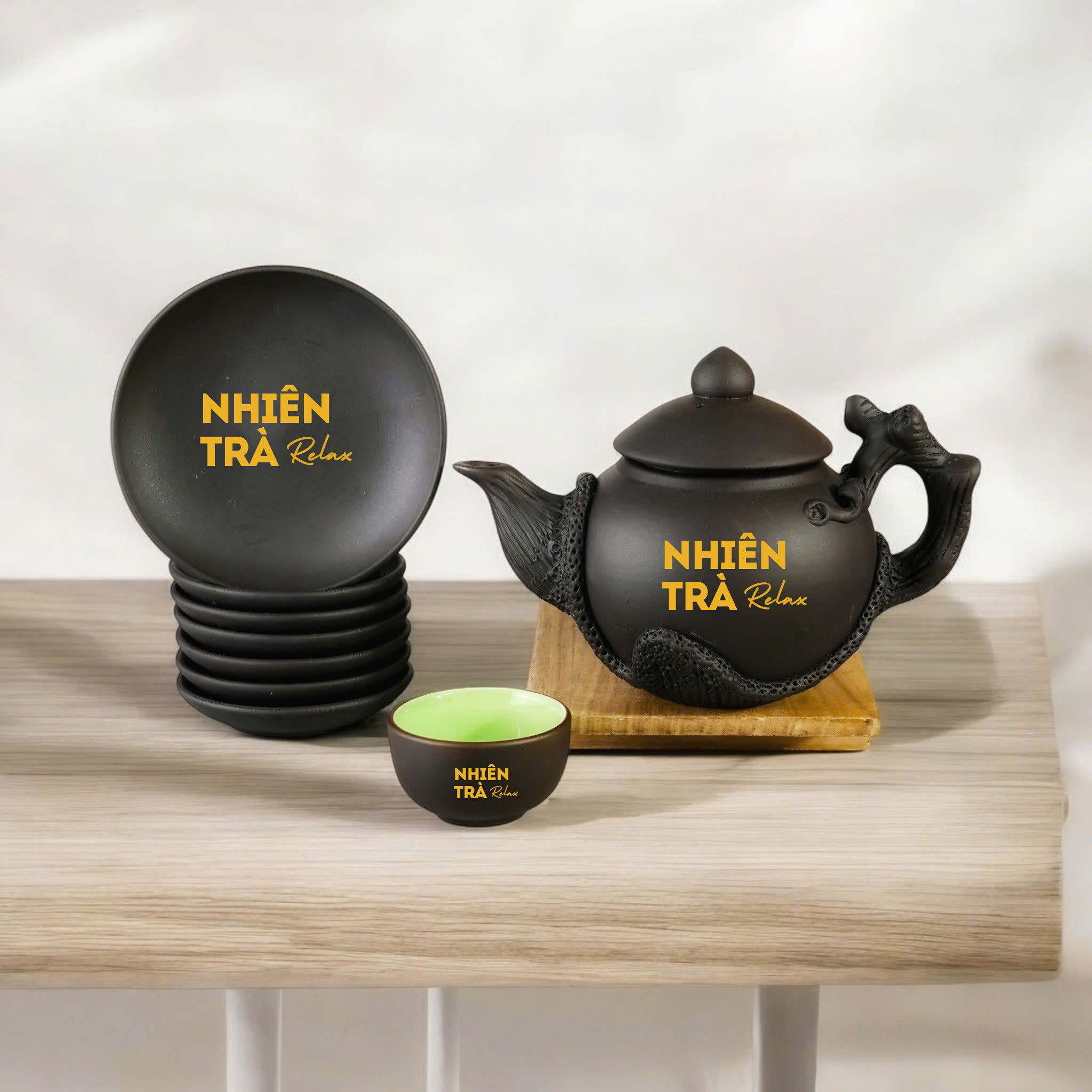 Bộ Ấm Chén Tử Sa Bát Tràng Hoa Đắp Nổi Cao Cấp - Ảnh 4