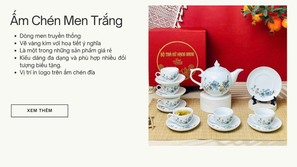 ấm men trắng bát tràng in logo