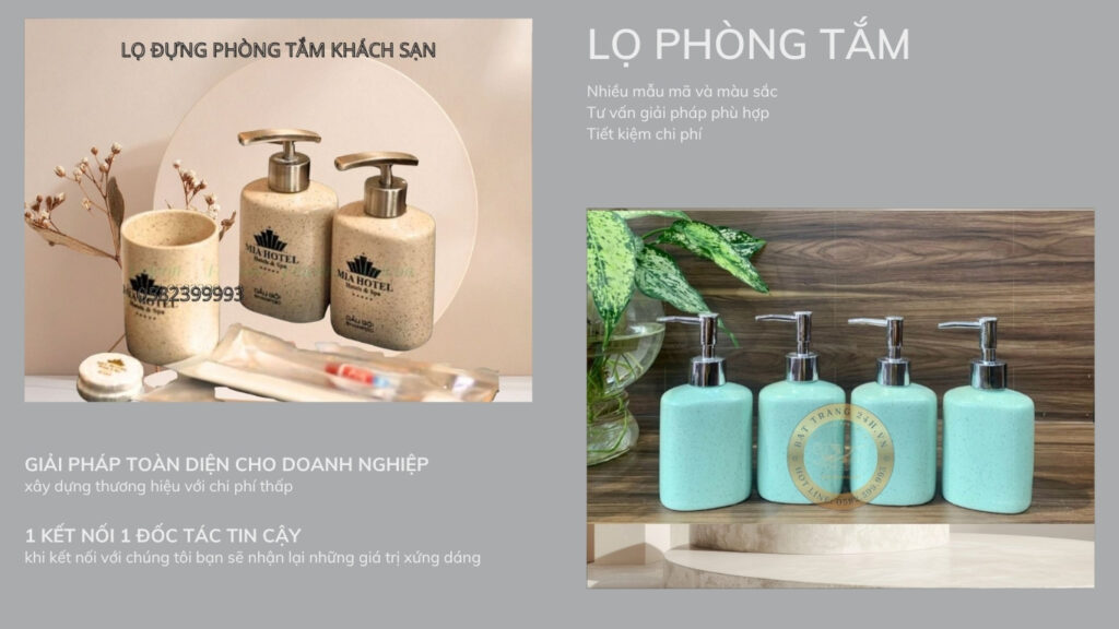 Đồ phòng tắm khách sạn in logo lọ rửa tay dầu gội