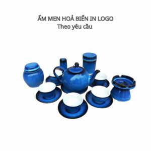 ấm chén men xanh hoả biến in logo