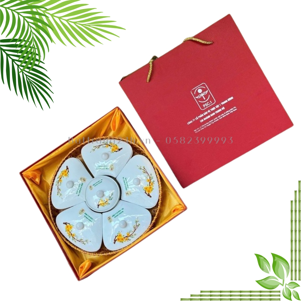 bộ đồ ăn khay sứ bát tràng in logo