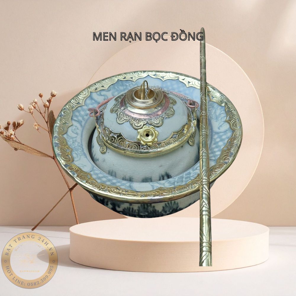 điếu bát men rạn bọc đồng