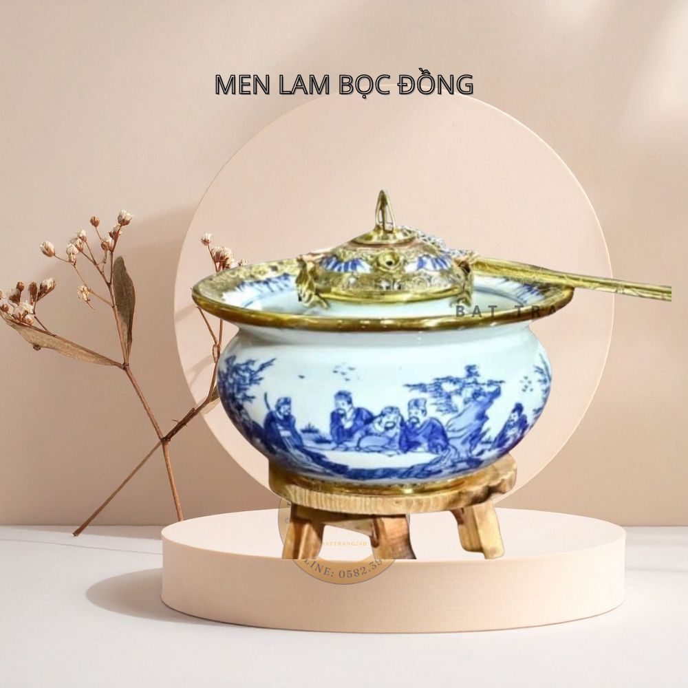 Điếu bát men lam bọc đồng Bát Tràng