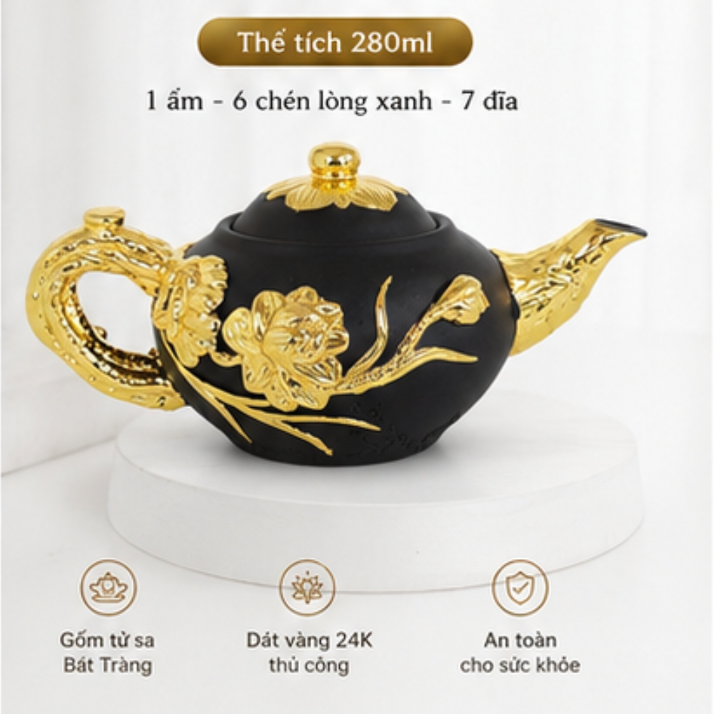 Bộ Ấm Chén Dát Vàng 24K Bát Tràng – Quà Biếu Sang Trọng cho Sếp và Đối Tác - Ảnh 5