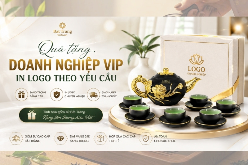 ấm chén cao cấp in logo theo yêu cầu hàng bát tràng