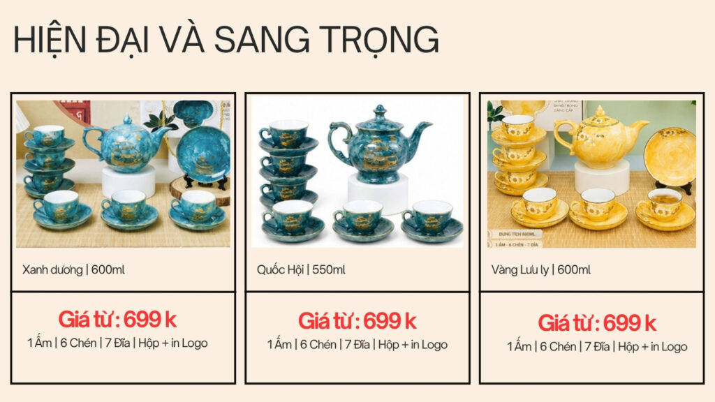 ấm chén men đẹp bát tràng làm quà biếu tặng in logo