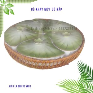 bộ khay sứ lá sen vẽ vàng