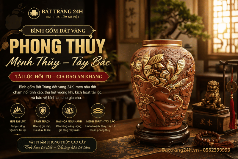 bình dát vàng phong thủy đặt cung tây bắc dành riêng cho người mệnh thủy và mệnh kim