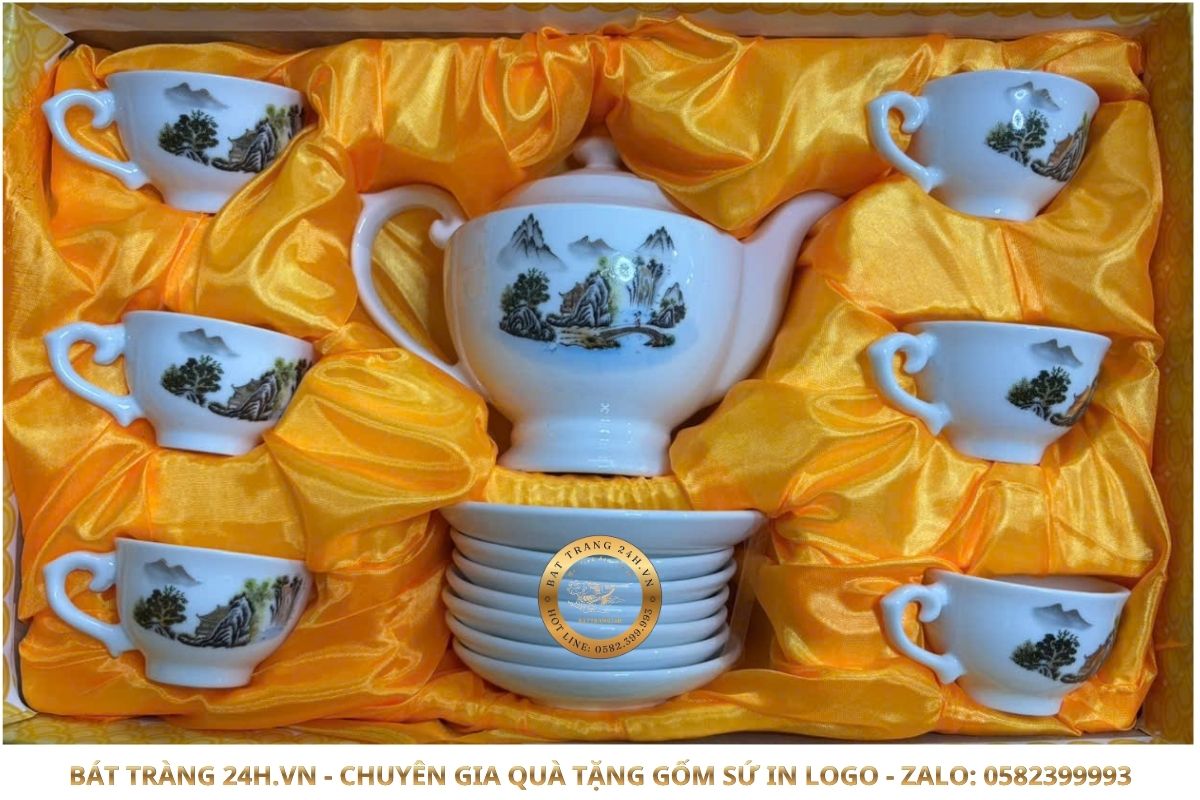 ấm chén bát tràng in logo