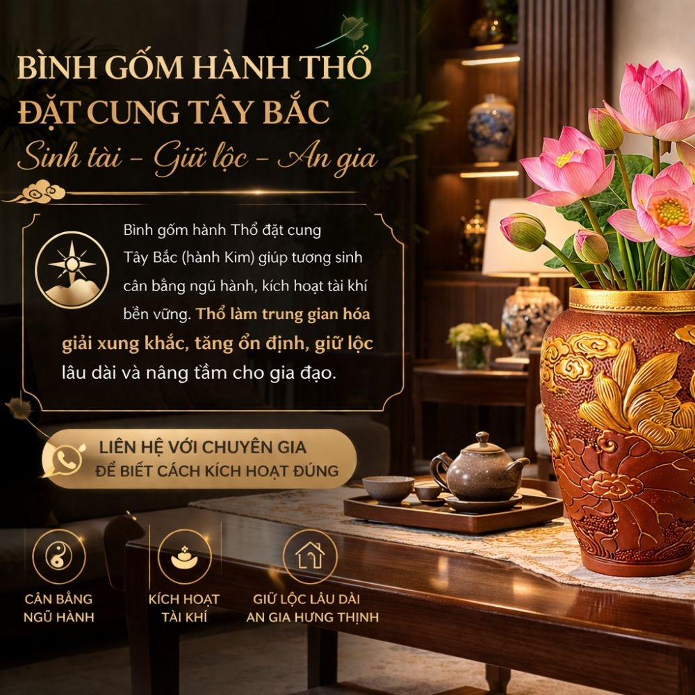 Bình hoa gốm mộc dát vàng quà tặng tân gia ý nghĩa
