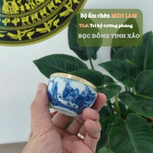 ấm chén Bát tràng bọc đồng in log theo yêu cầu