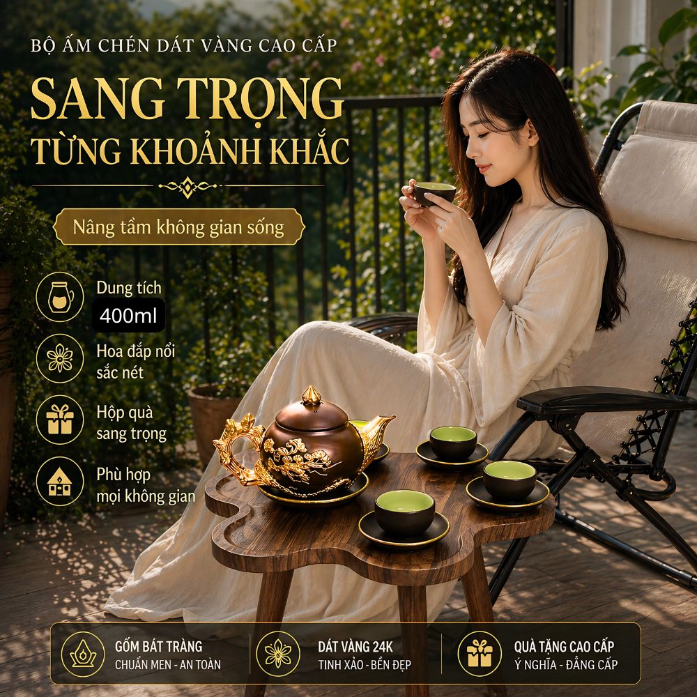 ấm trà tử sa dát vàng