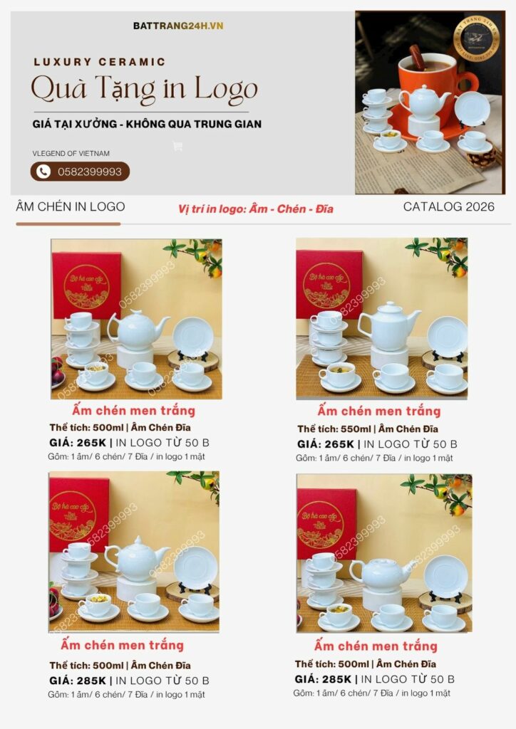 ấm chén bát tràng in logo sô lượng lớn