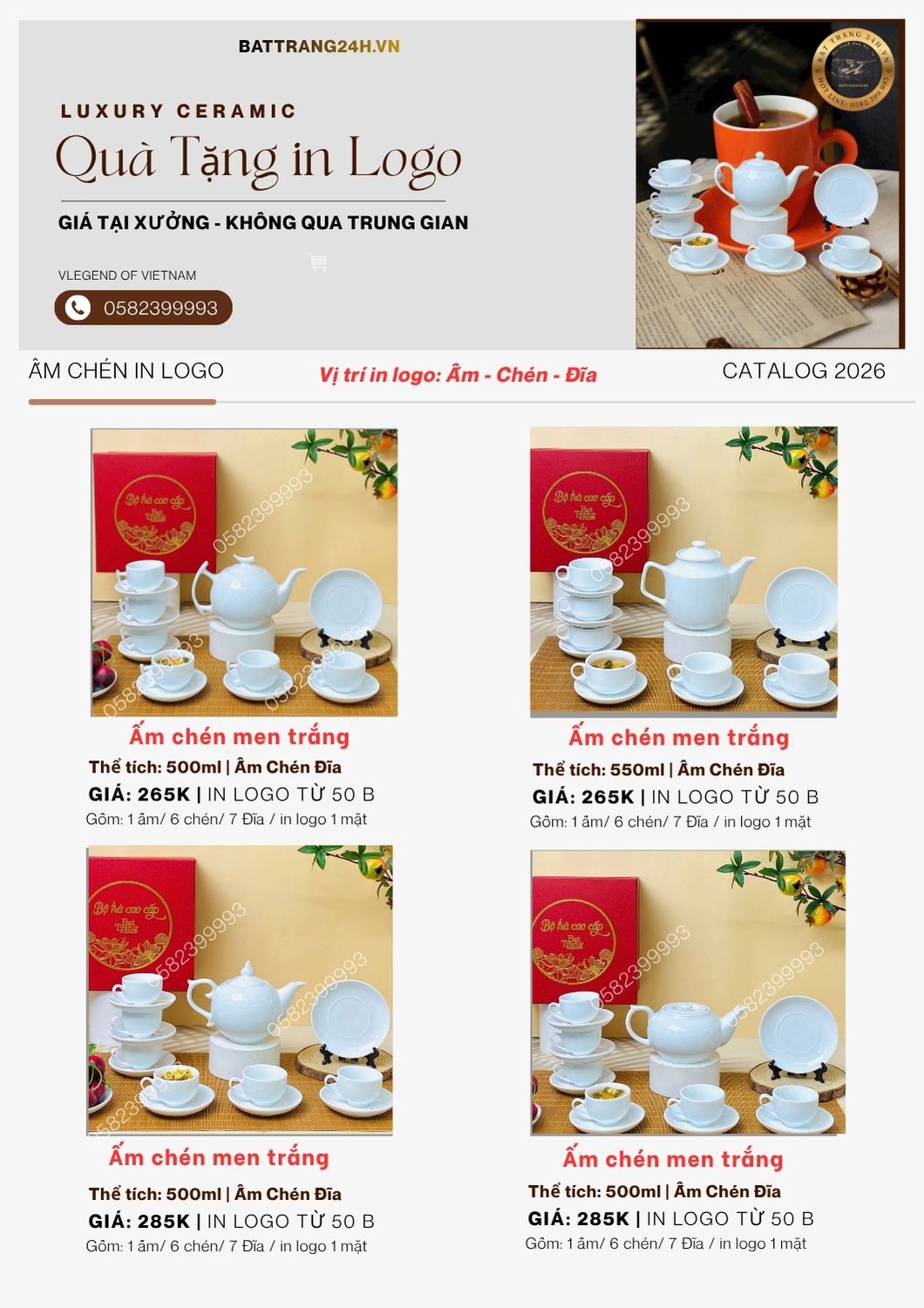 ấm chén bát tràng in logo sô lượng lớn