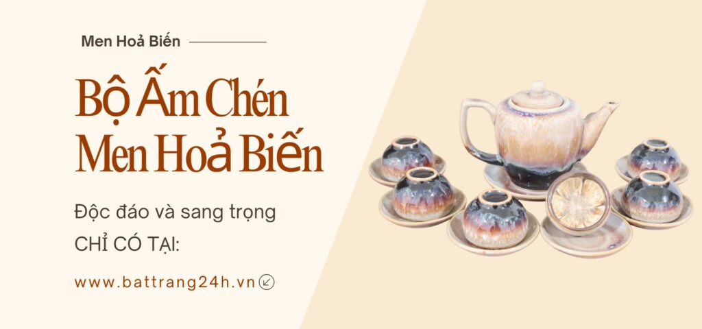 ấm chén men hoả biến in logo