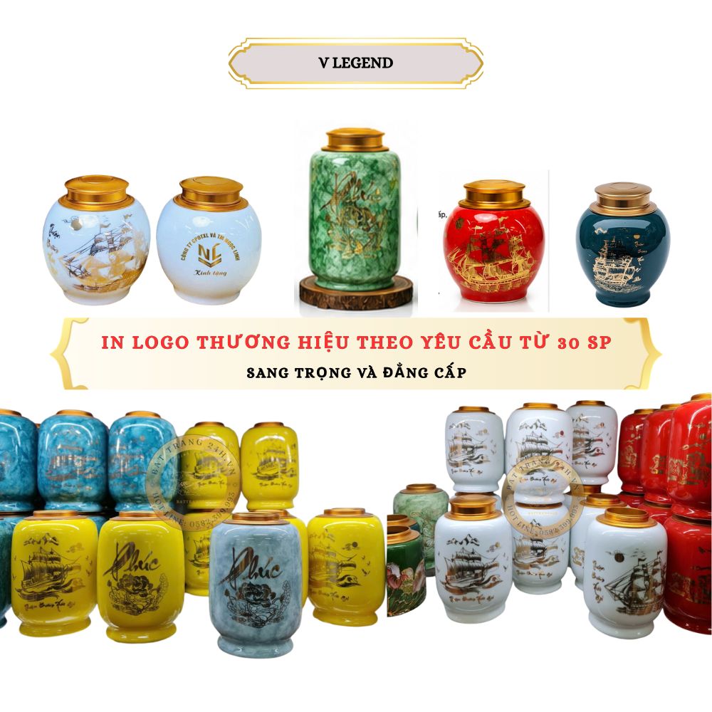 lọ sứ đựng trà đựng hạt đồ kho bát tràng in logo