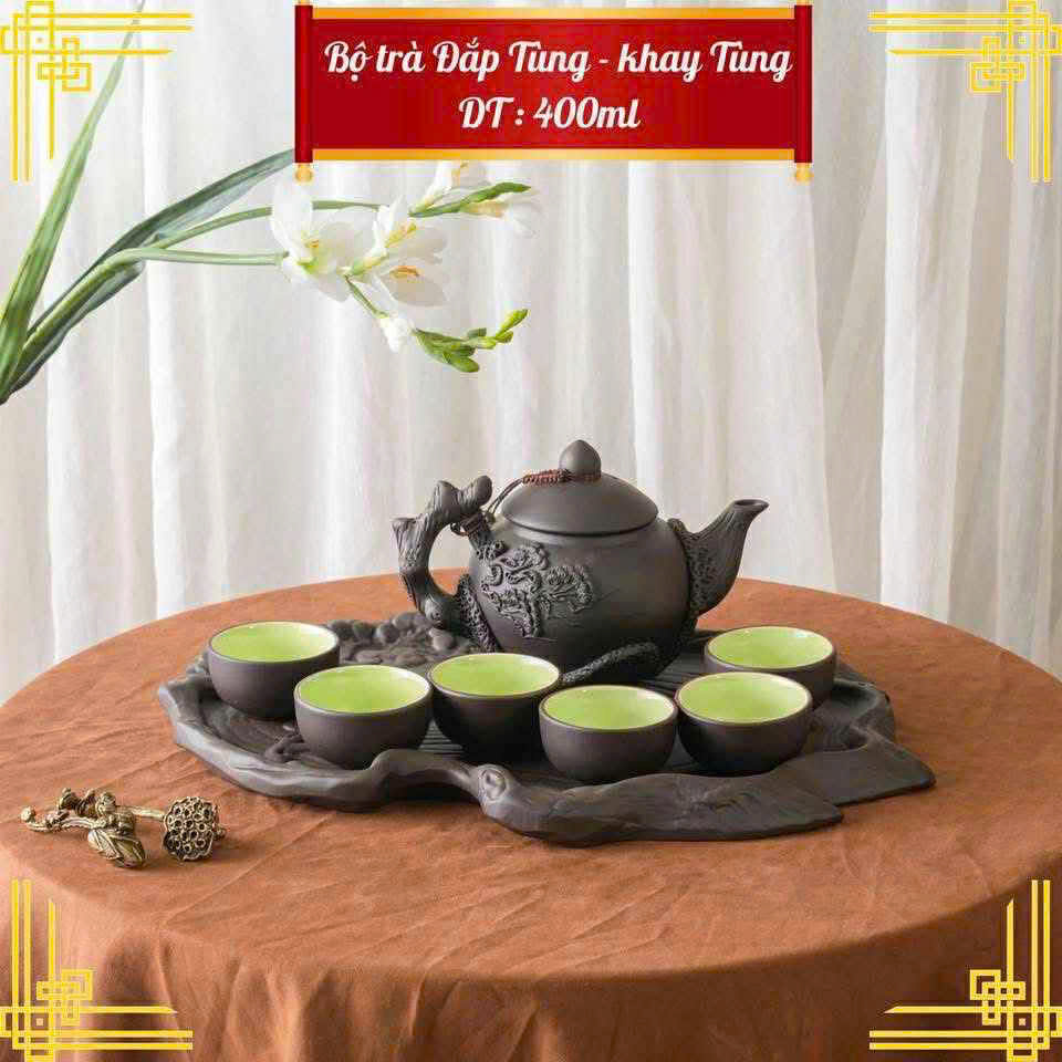Bộ Ấm Chén Tử Sa Bát Tràng Hoa Đắp Nổi Cao Cấp - Ảnh 9