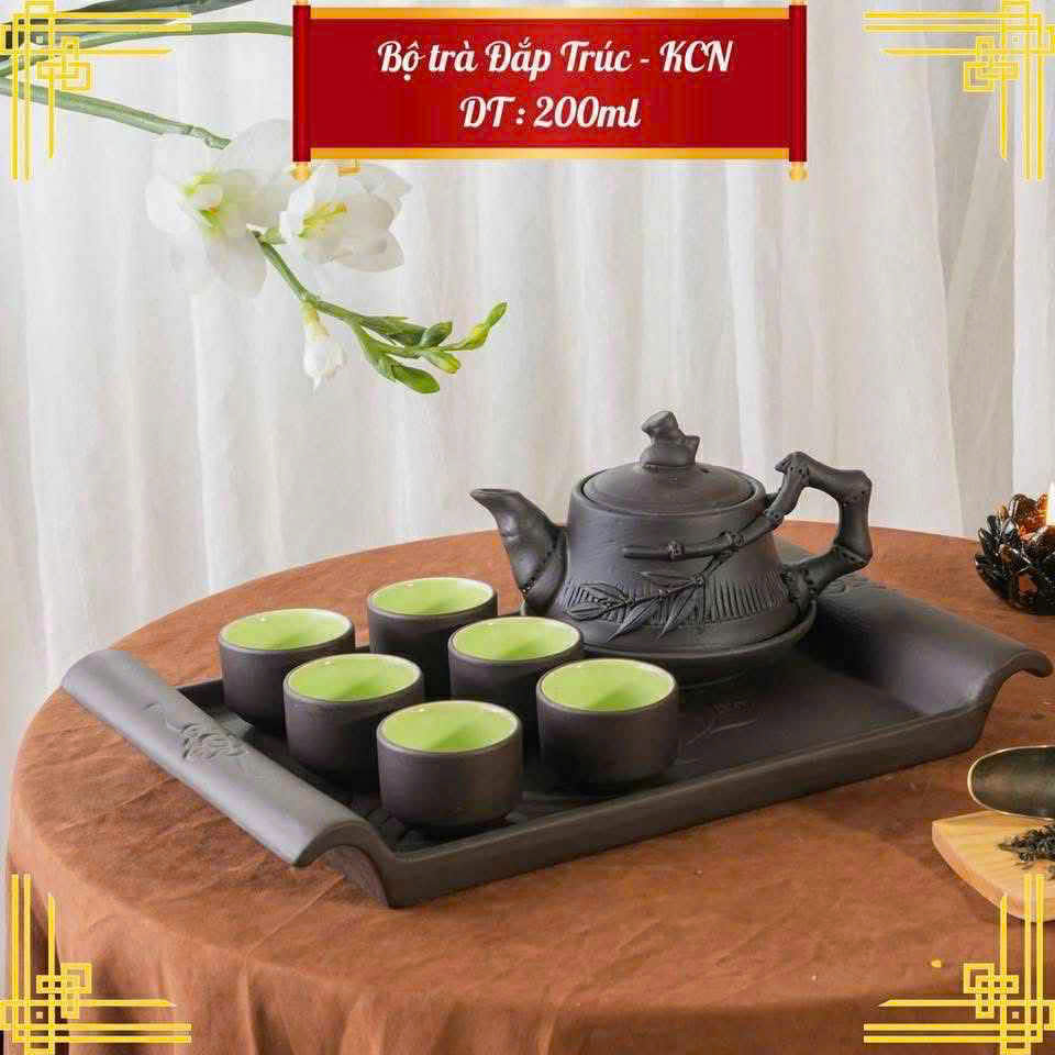Bộ Ấm Chén Tử Sa Bát Tràng Hoa Đắp Nổi Cao Cấp - Ảnh 10
