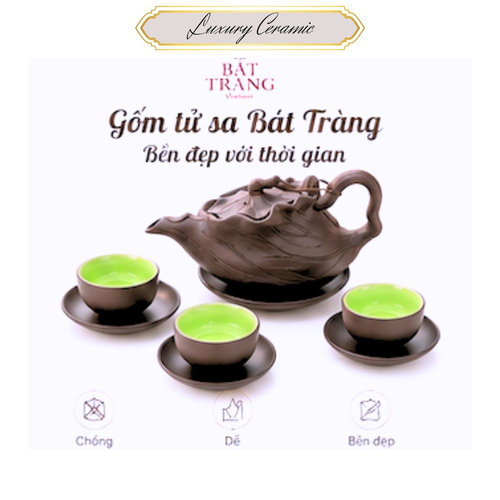 Bộ Ấm Chén Tử Sa Bát Tràng Hoa Đắp Nổi Cao Cấp - Ảnh 3